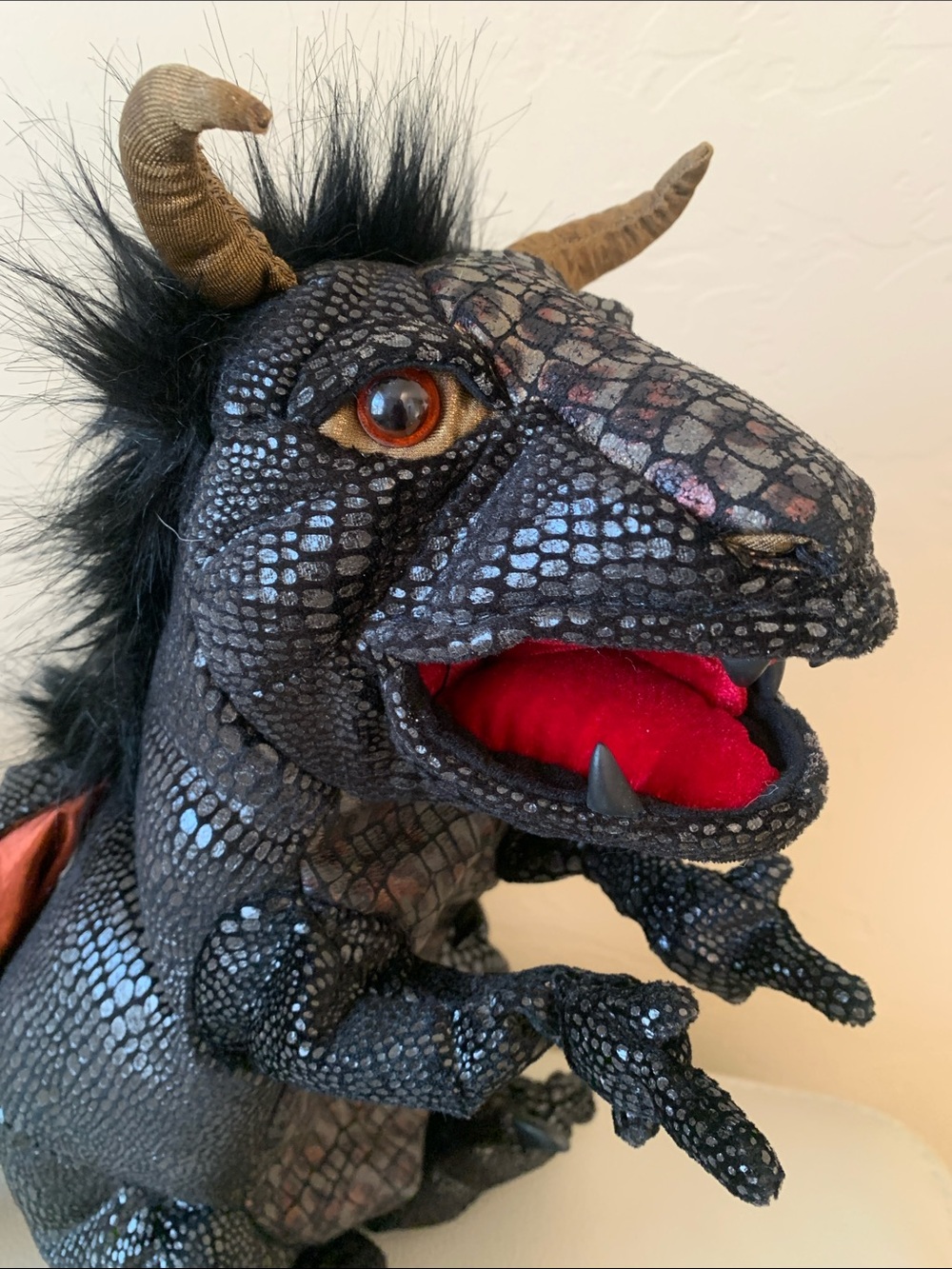 Folkmanis Black Dragon Hand Puppet 18” Pretend Play Fantasy Stuffed - Picture 2 of 10